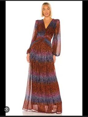 PatBO Rainbow Lurex Long Sleeve Gown